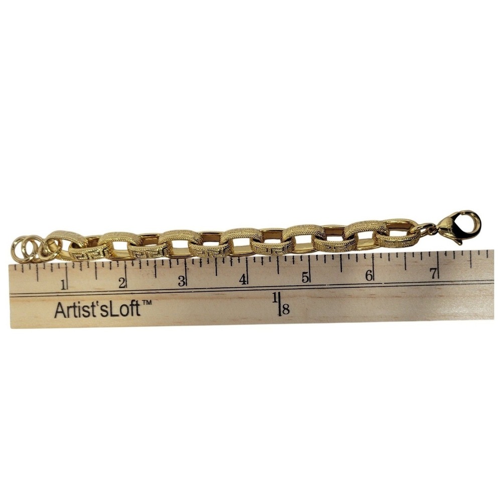 Bronze Italy Gold Tone Greek Key Greca Link Chain Bracelet Made in Italy - Picture 4 of 6
